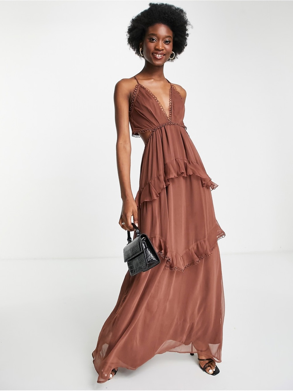 ASOS Backless Sleeveless Dress in Brown